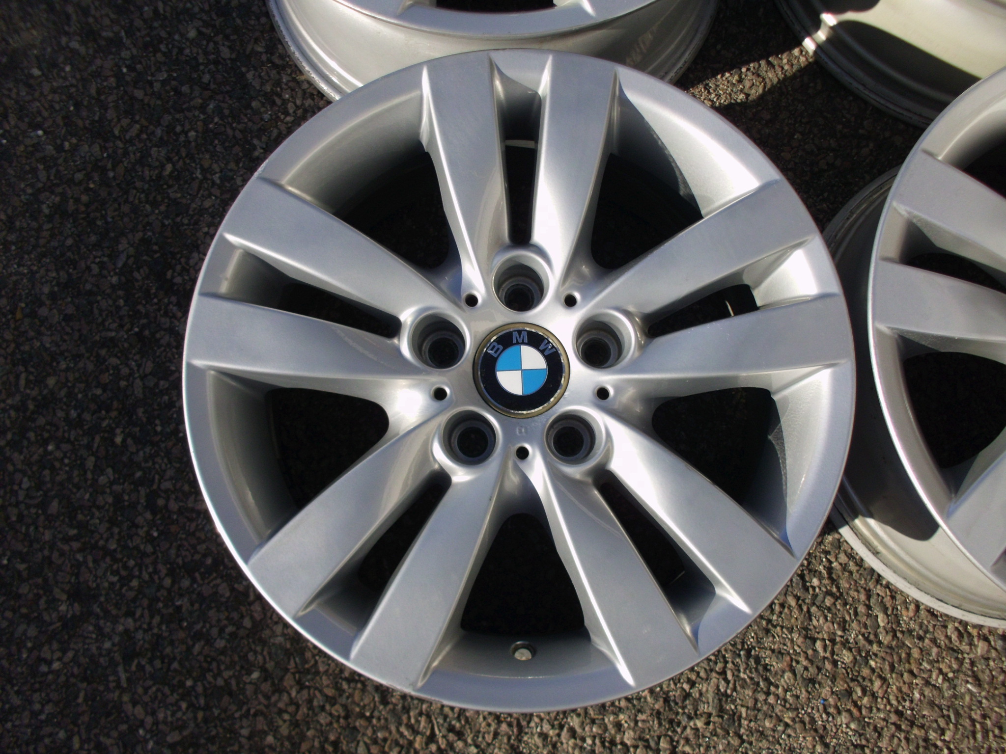 USED 17" GENUINE BMW STYLE 161 E9X DOUBLE SPOKE ALLOY WHEELS, WIDER REAR, GOOD CONDITION